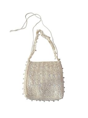 Vintage Sasha New York Ivory Clear Beaded Crochet Evening Bag Bridal Summer Y2K